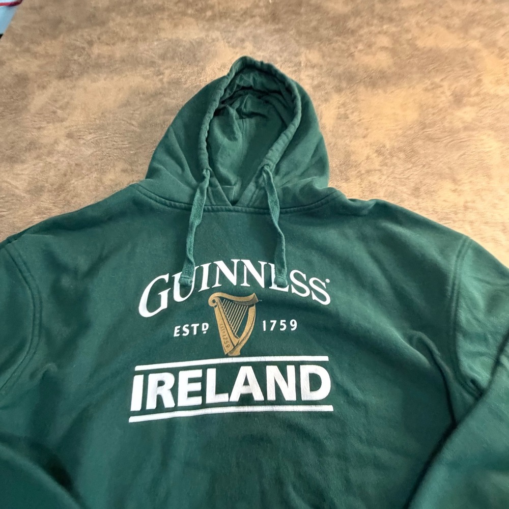 Guinness Hoodie Mens XL Green Ireland Harp Graphic Pullover Sweatshirt Beer